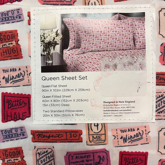 Berkshire Blanket Artist Series Queen Sheet Set Love Tickets Pattern Valentine - Picture 3 of 5